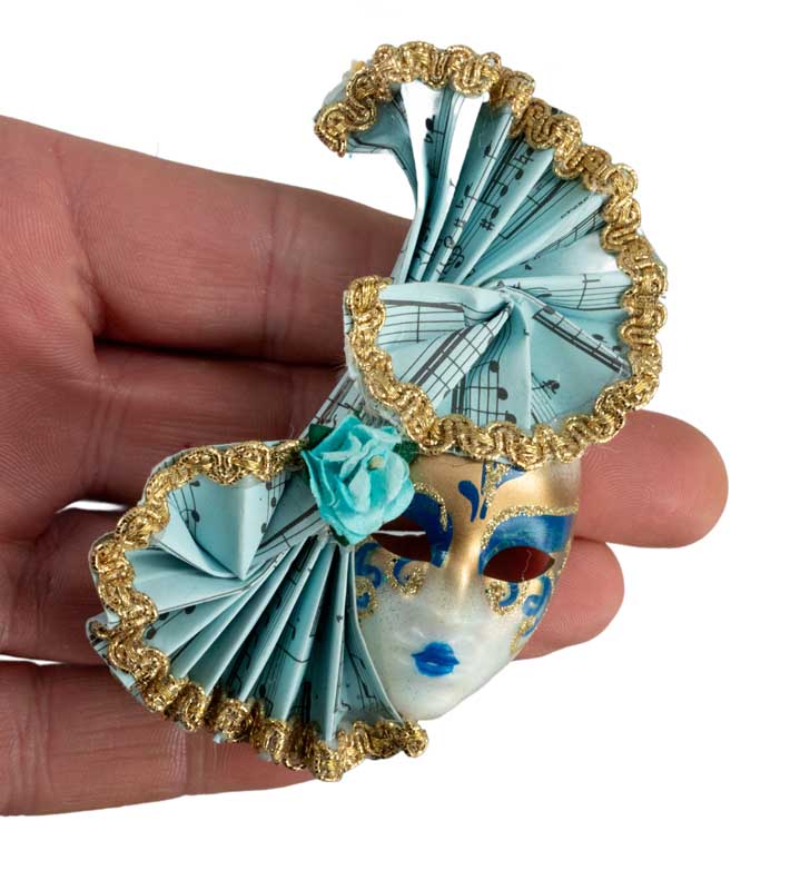 Magnet Masque de Venise Éventail Bleu Clair – Artisanat Authentique de Venise