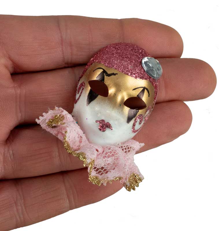 Magnet Masque de Venise Pierrot Rose et Doré – Artisanat Authentique de Venise