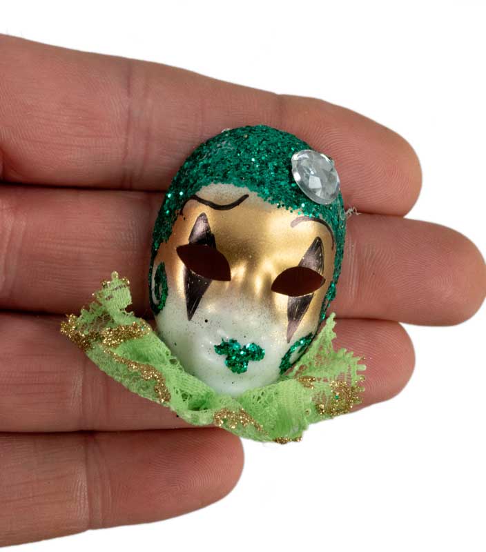 Magnet Masque de Venise Pierrot Vert et Doré – Artisanat Authentique de Venise