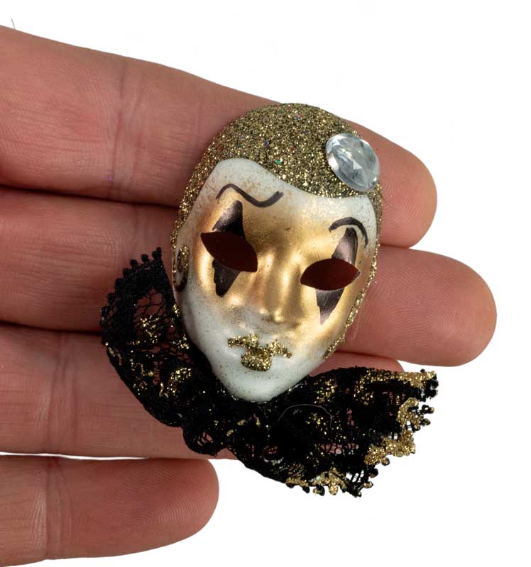 Magnet Masque de Venise Pierrot Noir et Doré – Artisanat Authentique de Venise