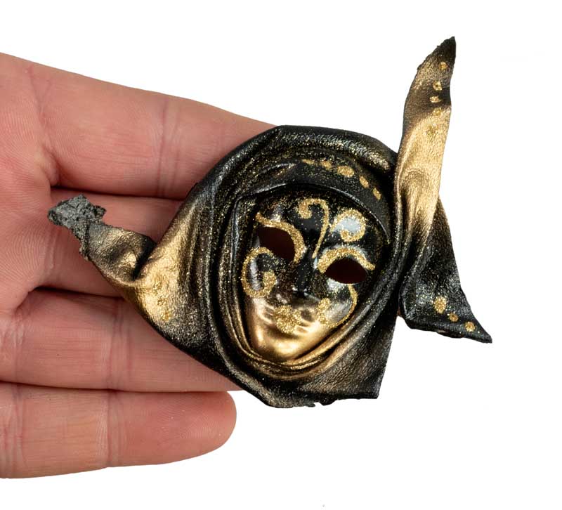Magnet Masque de Venise en Cuir Noir et Doré – Artisanat Authentique de Venise