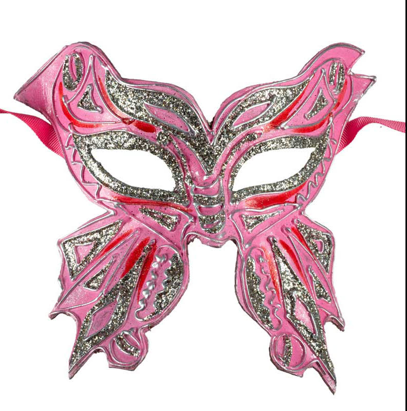 Masque Colombine Farfella Papillon Rose Rouge et Argenté – Artisanat Authentique de Venise