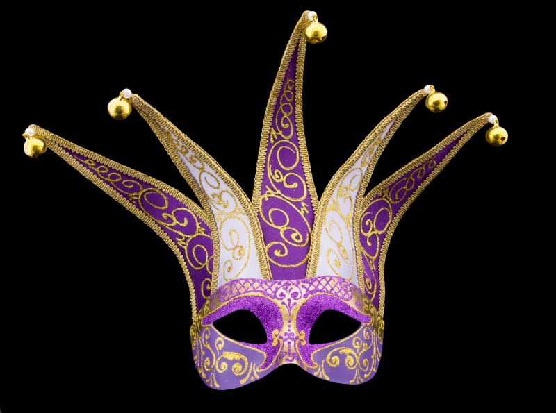 Masque Colombine Jolly Violet Mauve Doré à 5 Pointes – Artisanat Authentique de Venise