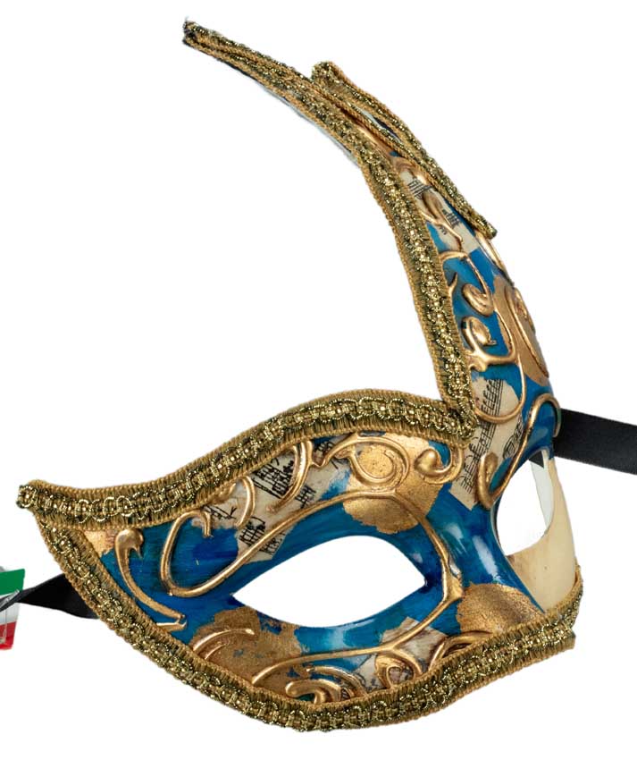 Masque Colombine Cygne Bleu et Doré – Artisanat Authentique de Venise