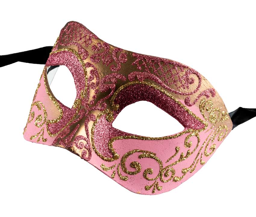 Masque Colombine Rose Doré – Artisanat Authentique de Venise