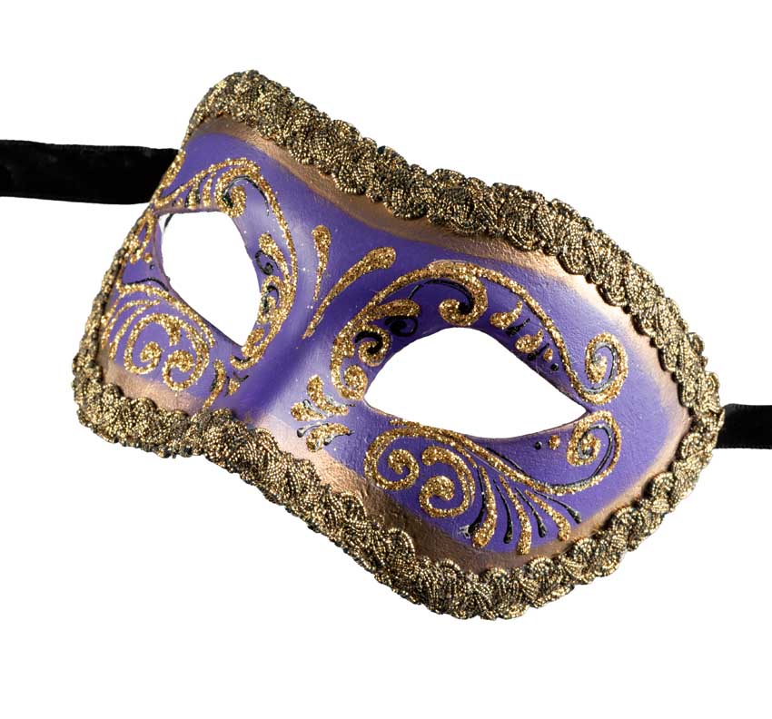 Masque Colombine Violet et Doré – Artisanat Authentique de Venise