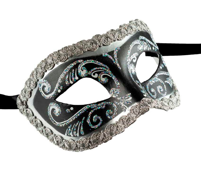 Masque Colombine Noir et Argenté – Artisanat Authentique de Venise
