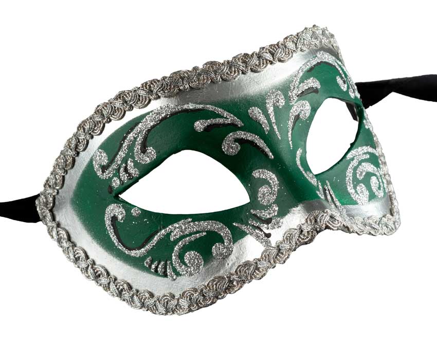 Masque Colombine Vert Argenté – Artisanat Authentique de Venise