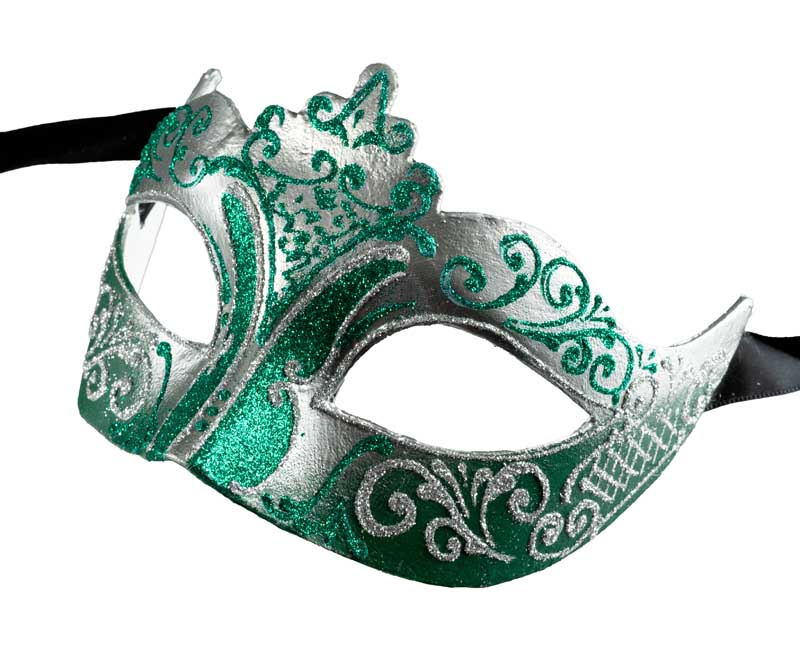Masque Colombine à Pointe Vert Argenté – Artisanat Authentique de Venise