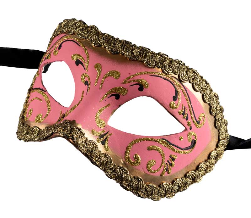 Masque Colombine Rose et Doré – Artisanat Authentique de Venise
