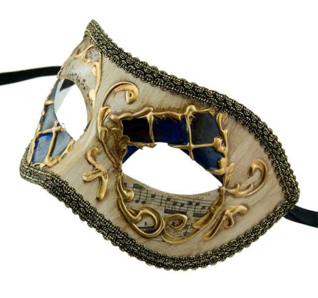 Masque Colombine Damier Noir et Bleu Loup Vénitien – Artisanat Authentique de Venise