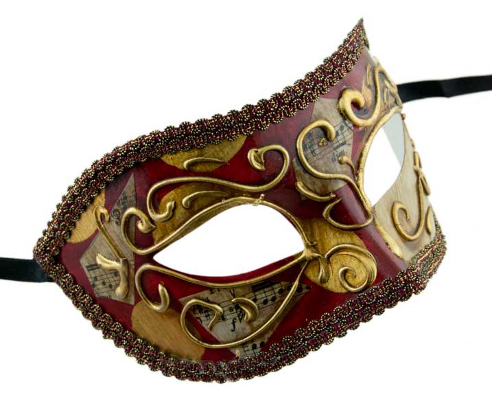 Masque Colombine Rouge et Doré – Artisanat Authentique de Venise