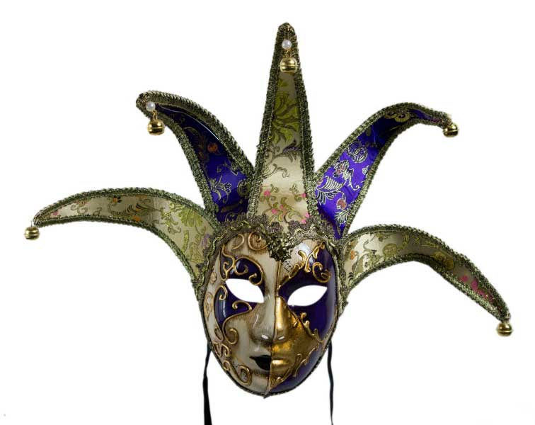 Masque Volto Jolly Violet et Doré à 5 Pointes – Artisanat Authentique de Venise