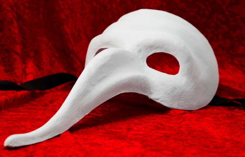 Masque Zanni Long Nez Blanc à Peindre – Artisanat Authentique de Venise