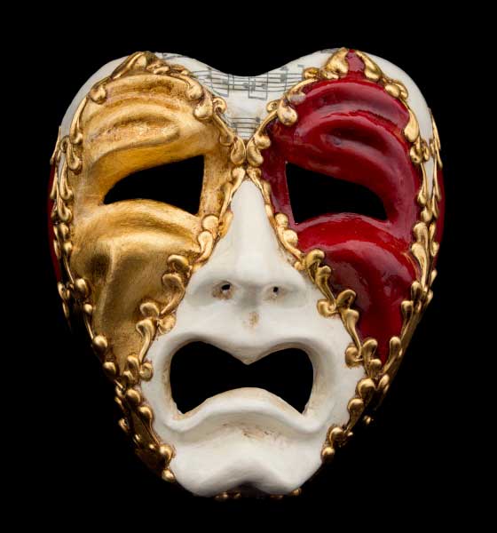 Masque Volto Commedia Tragedia Musica Blanc – Artisanat Authentique de Venise