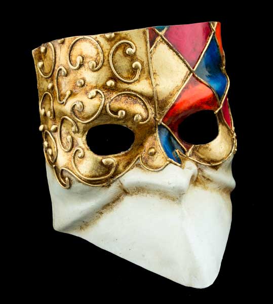 Masque Vénitien Bauta Bleu et Doré – Artisanat Authentique de Venise