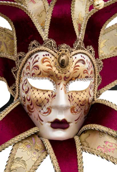 Masque Volto Jolly Bordeaux Doré à 17 Pointes – Artisanat Authentique de Venise