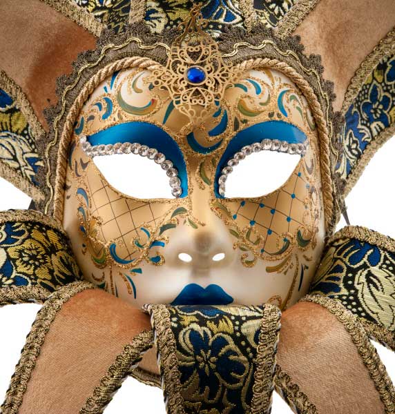 Masque Volto Jolly Bleu Doré à 13 Pointes – Artisanat Authentique de Venise