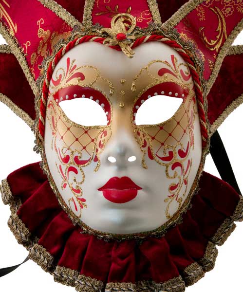 Masque Muse à Bavière Volto Jolly Rouge et Doré – Artisanat Authentique de Venise