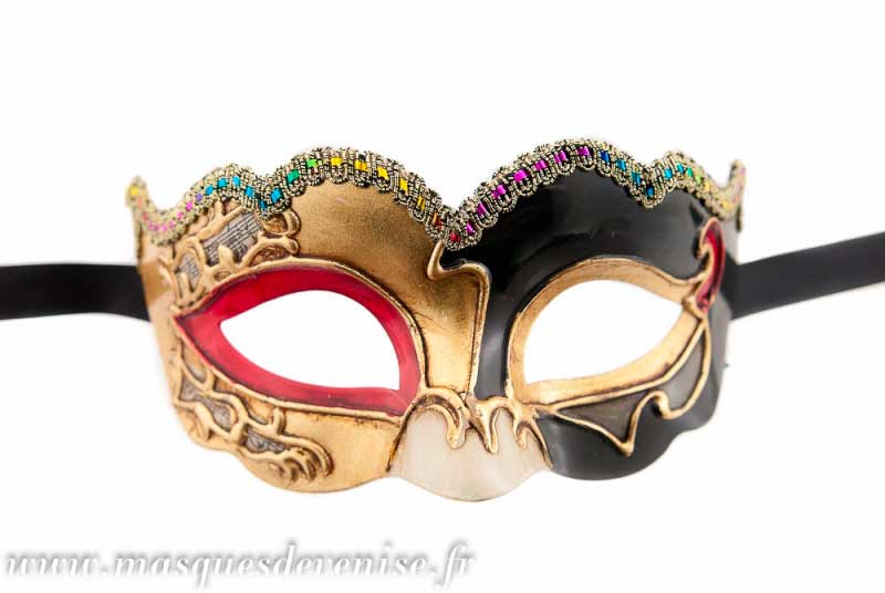 Masque Colombine Nuvella Noir et Doré – Élégance Intemporelle du Carnaval de Venise