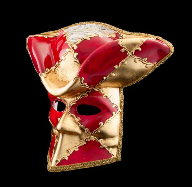 Masque Vénitien Casanova de Luxe – Bauta Rouge – Artisanat Authentique de Venise