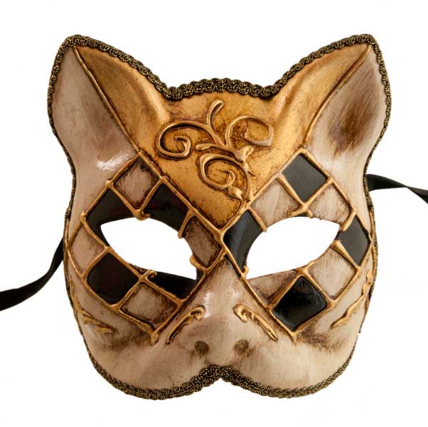 Masque Chat Gatto Mosaïque Noir – Artisanat Authentique de Venise