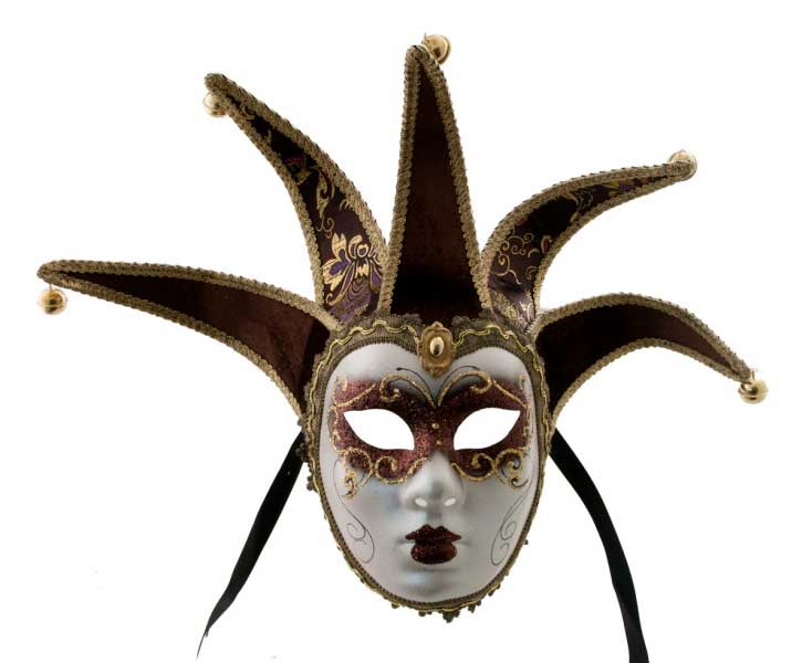 Masque Volto Jolly Marron et Doré à 5 Pointes – Artisanat Authentique de Venise