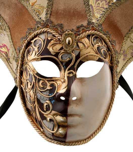 Masque Duchesse Volto Jolly Marron et Doré à 7 Pointes – Artisanat Authentique de Venise