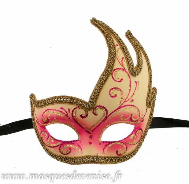 Masque Colombine Cygne Losange Rose et Doré – Artisanat Authentique de Venise