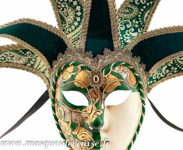 Masque Volto Jolly Vert et Doré à 7 Pointes – Artisanat Authentique de Venise