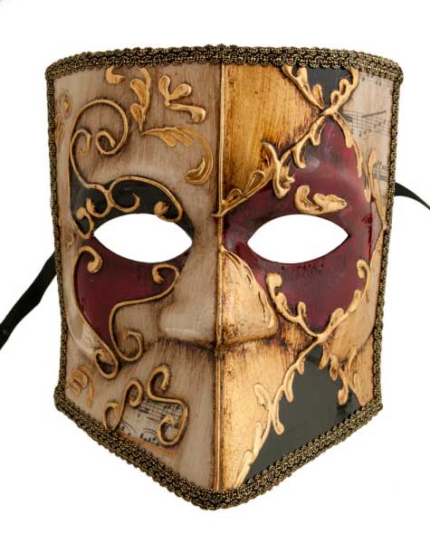 Masque Vénitien Bauta Losange Rouge et Noir – Artisanat Authentique de Venise