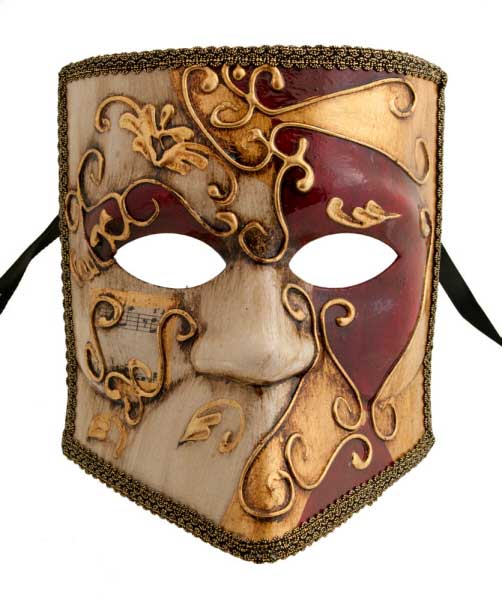 Masque Vénitien Bauta Blanc Cru et Rouge – Artisanat Authentique de Venise