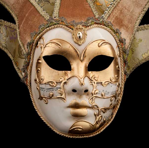 Masque Symphonie Volto Jolly Marron Clair et Doré – Artisanat Authentique de Venise