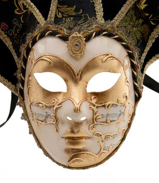 Masque Symphonie Volto Jolly Noir et Doré à 7 Pointes – Artisanat Authentique de Venise