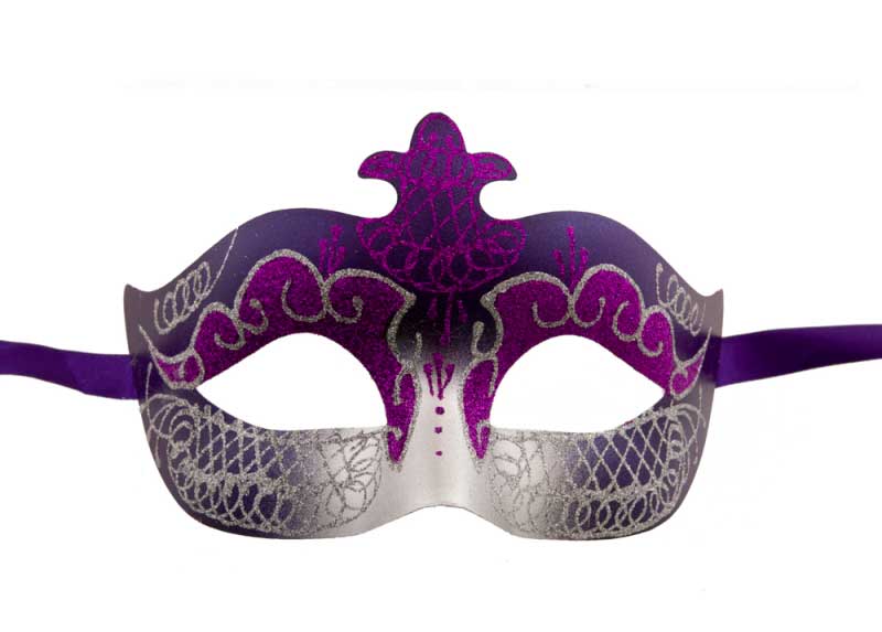 Masque Colombine Violet et Argenté – Artisanat Authentique de Venise