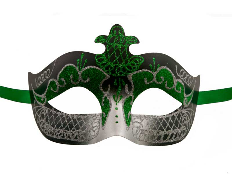 Masque Colombine Vert et Argenté – Artisanat Authentique de Venise