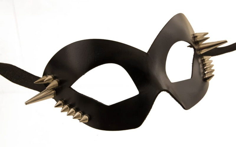 Masque Coquin Colombine Espiègle en Cuir Noir Satiné à Pointe Métal – Artisanat Authentique de Venise