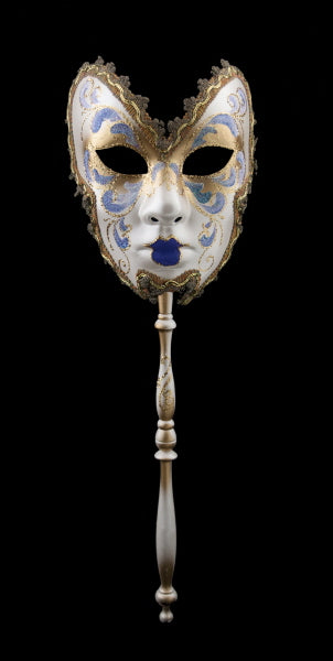 Masque Vénitien Farfalla Anna-Bleu à Bâton – Artisanat Authentique de Venise