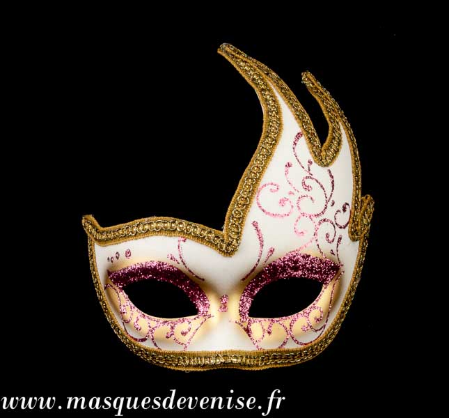 Masque Colombine Cygne Rose et Doré – Artisanat Authentique de Venise