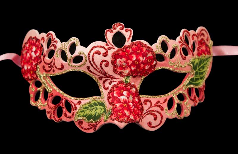 Masque de Venise Loup Colombine à Pointes Tutti Frutti Rose et Fleur Rouge – Artisanat Authentique de Venise