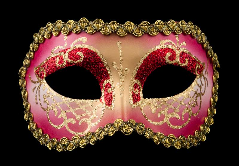 Masque Colombine Arlequin Léa Rouge et Doré Loup Vénitien – Artisanat Authentique de Venise