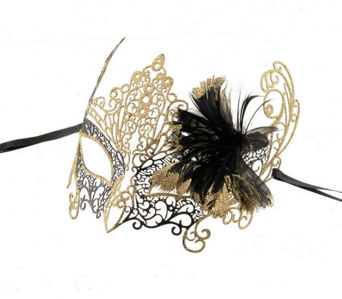 Masque de Venise Loup Papillon Doré à Plumes – Artisanat Authentique de Venise