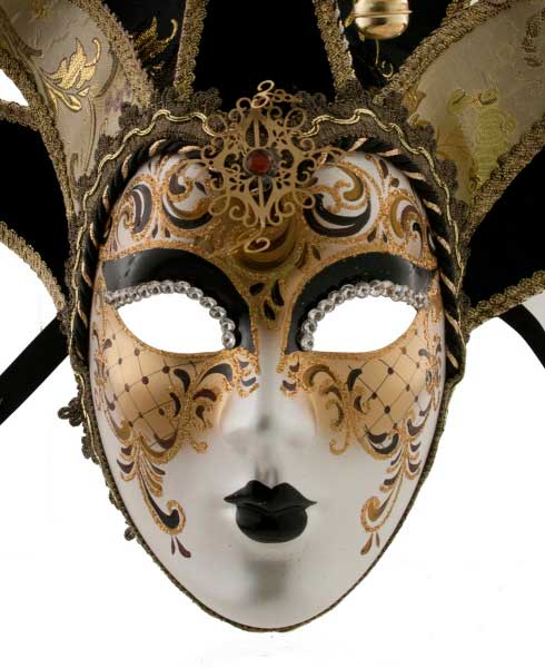 Masque Duchesse Volto Jolly Noir et Doré – Artisanat Authentique de Venise