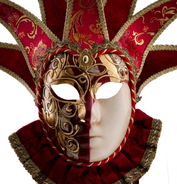 Masque Musica à Bavière Volto Jolly Rouge et Doré – Artisanat Authentique de Venise
