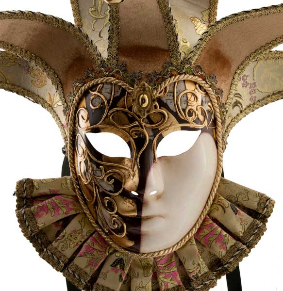 Masque Musica à Bavière Volto Jolly Brun et Doré – Artisanat Authentique de Venise