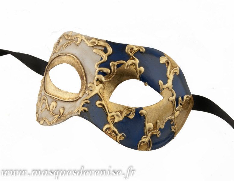 Masque Colombine Arlequin Bleu et Doré – Artisanat Authentique de Venise