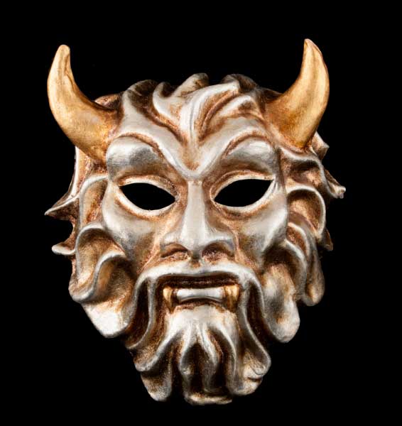 Masque Vénitien Diable Argenté Finition Antique en Papier Mâché – Artisanat Authentique de Venise