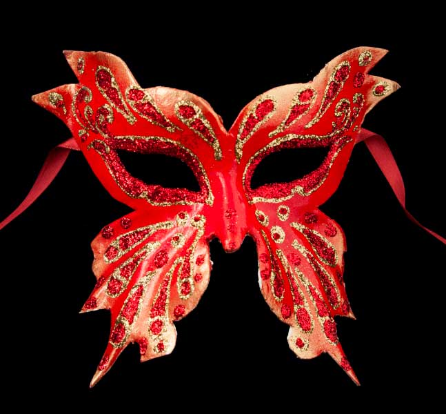 Masque Colombine Farfella Papillon Rouge et Doré – Artisanat Authentique de Venise