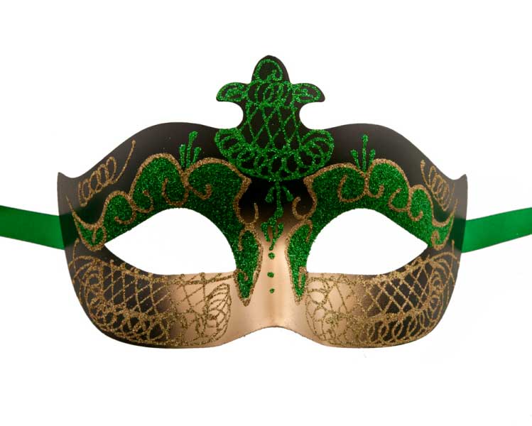 Masque Colombine Vert et Doré – Artisanat Authentique de Venise
