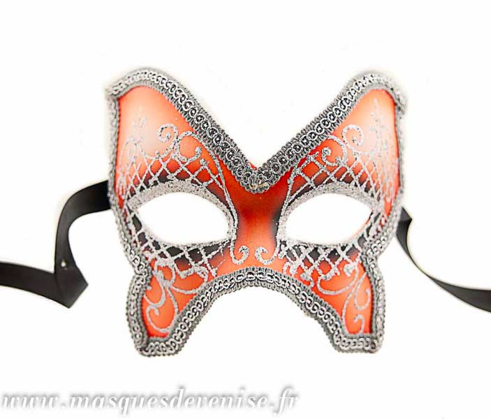 Masque Colombine Farfella Orange – Galon Argenté | Artisanat Authentique de Venise